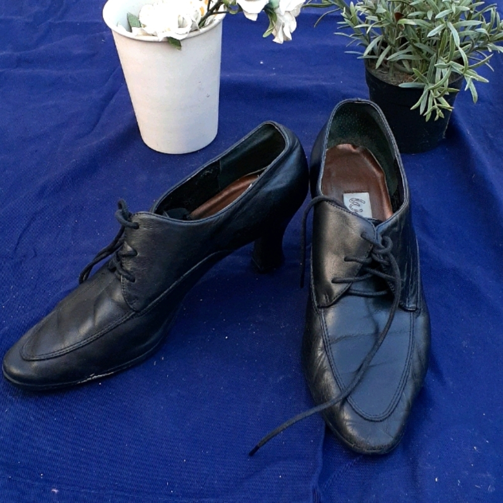 Black Leather Laced Heels